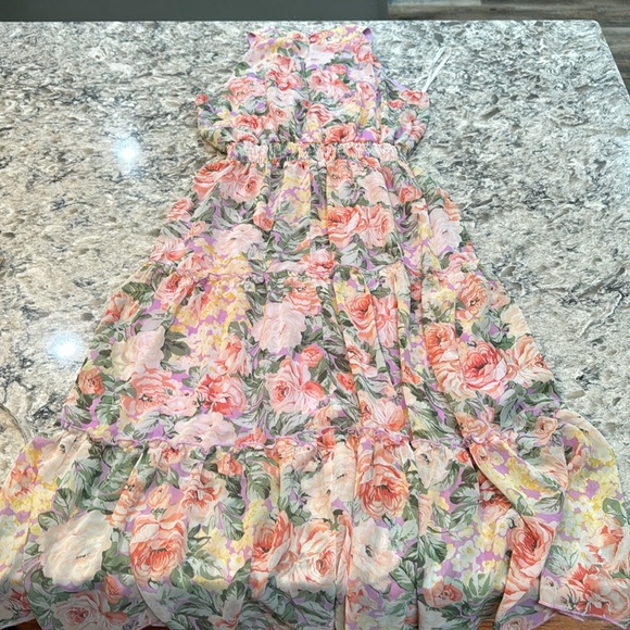 Stella & Julie | Macy’s | Tiered Pastel Floral Sleeveless Maxi Dress Size 4 - Picture 11 of 14